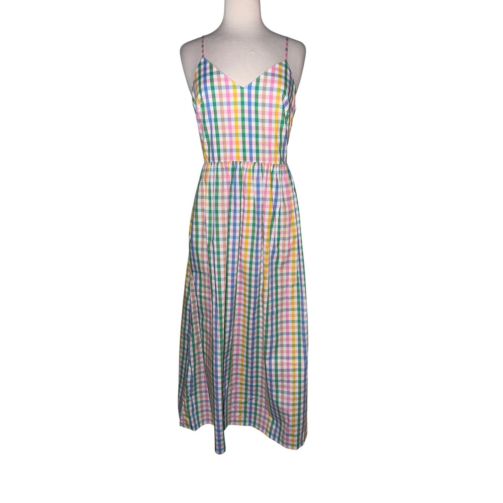 J.Crew Rainbow Gingham Midi Dress Multi Color Cotton Smocked NEW Womens 6 A7 - Picture 3 of 9